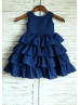 Navy Blue Cotton Cupcake Knee Length Flower Girl Dress